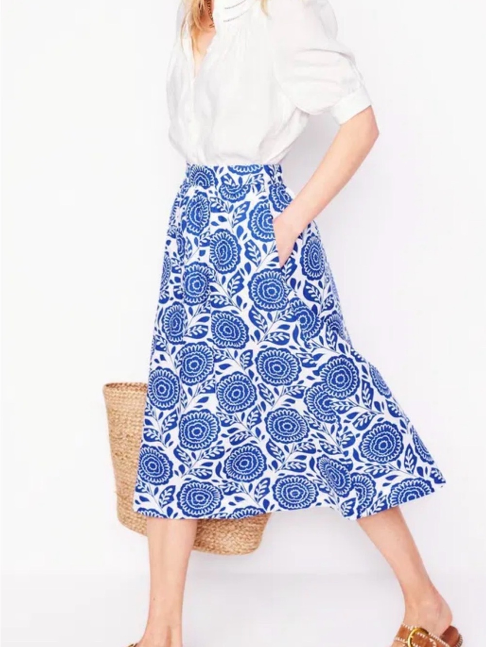 Boden Hattie Poplin Midi Floral Skirt 6